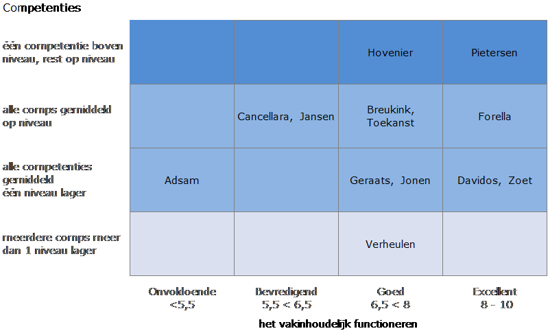 Ontwikkeling vlootschouw: competentie score-overzicht als er op niveaus is gescoord